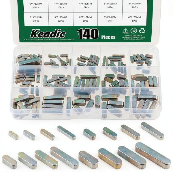 Keadic 140Pcs 16-Size 304 Stainless Steel Key Stock Assortment-0
